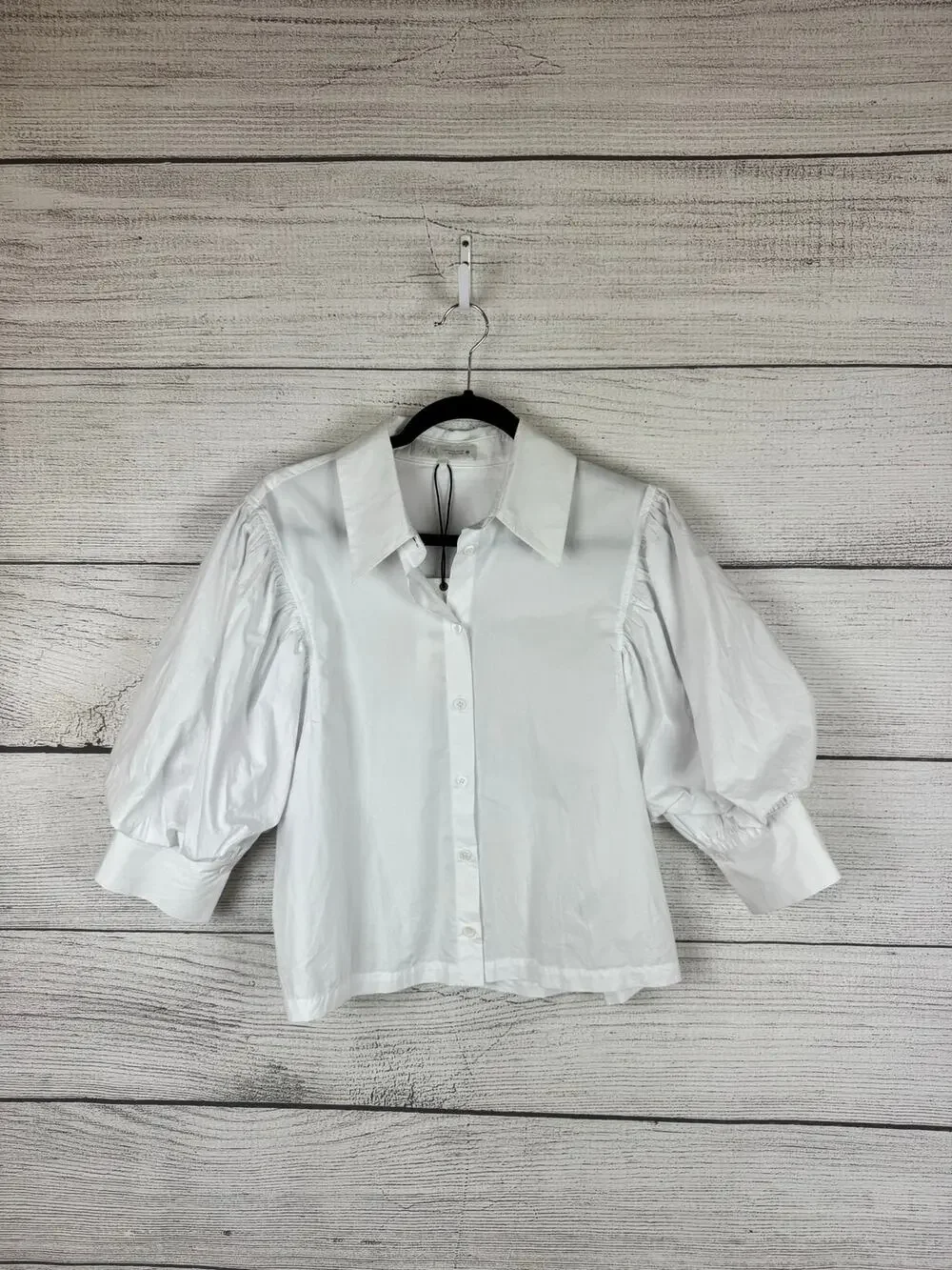 Zara Women's White Puff Sleeve Button Up Blouse Size Medium